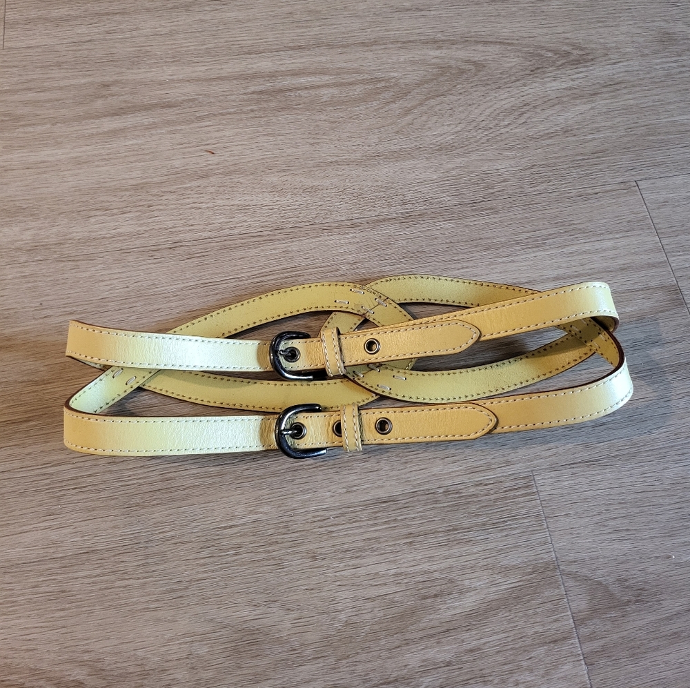 Yellow DVF Leather Double Buckle Belt Small